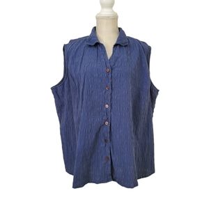 Blue Sleeveless Button Top